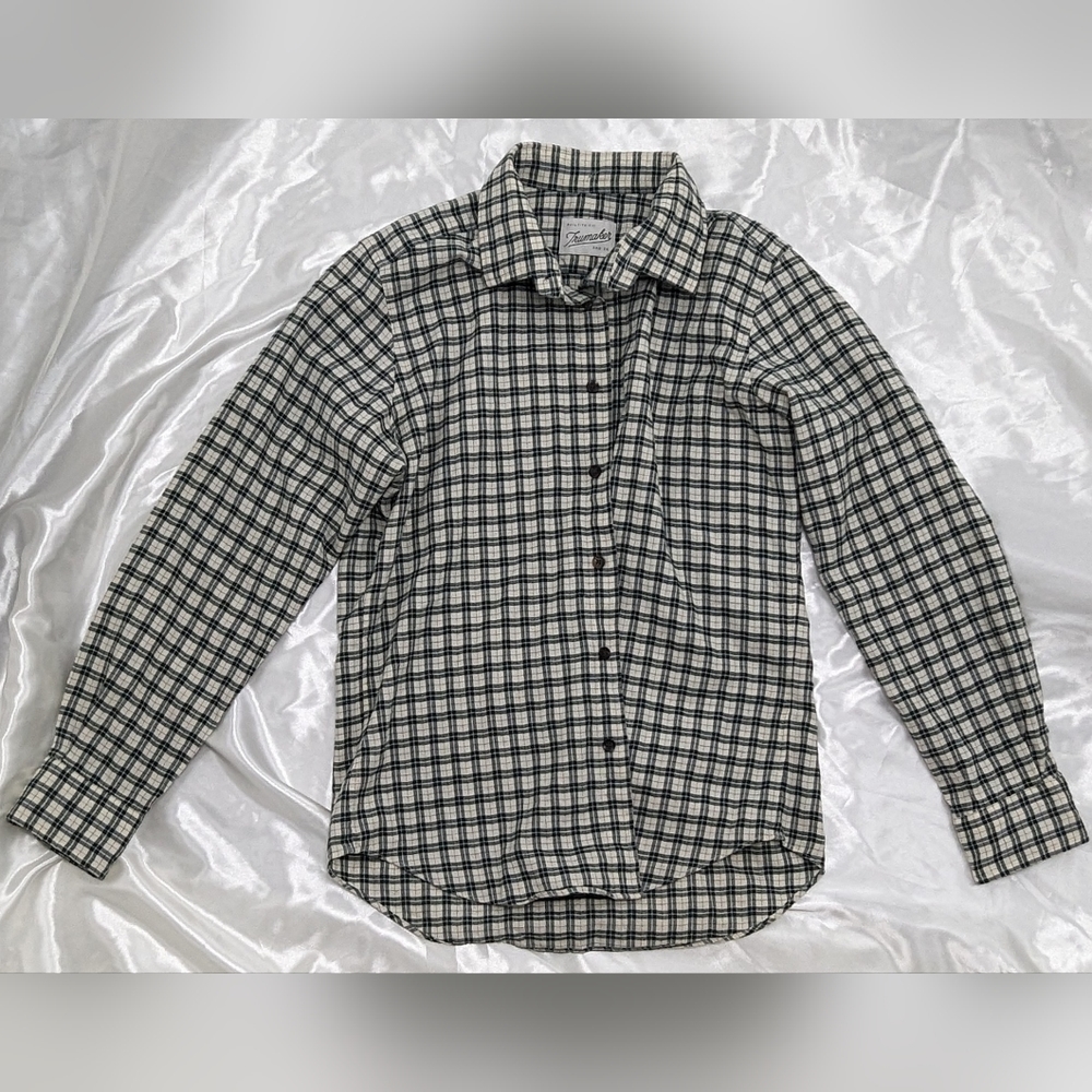 Trumaker and Co Men's Large Green/White Collared Roll-Tab Button-Down Flannel